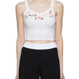 Alice + Olivia White Pink Embellished Crop Tank Top